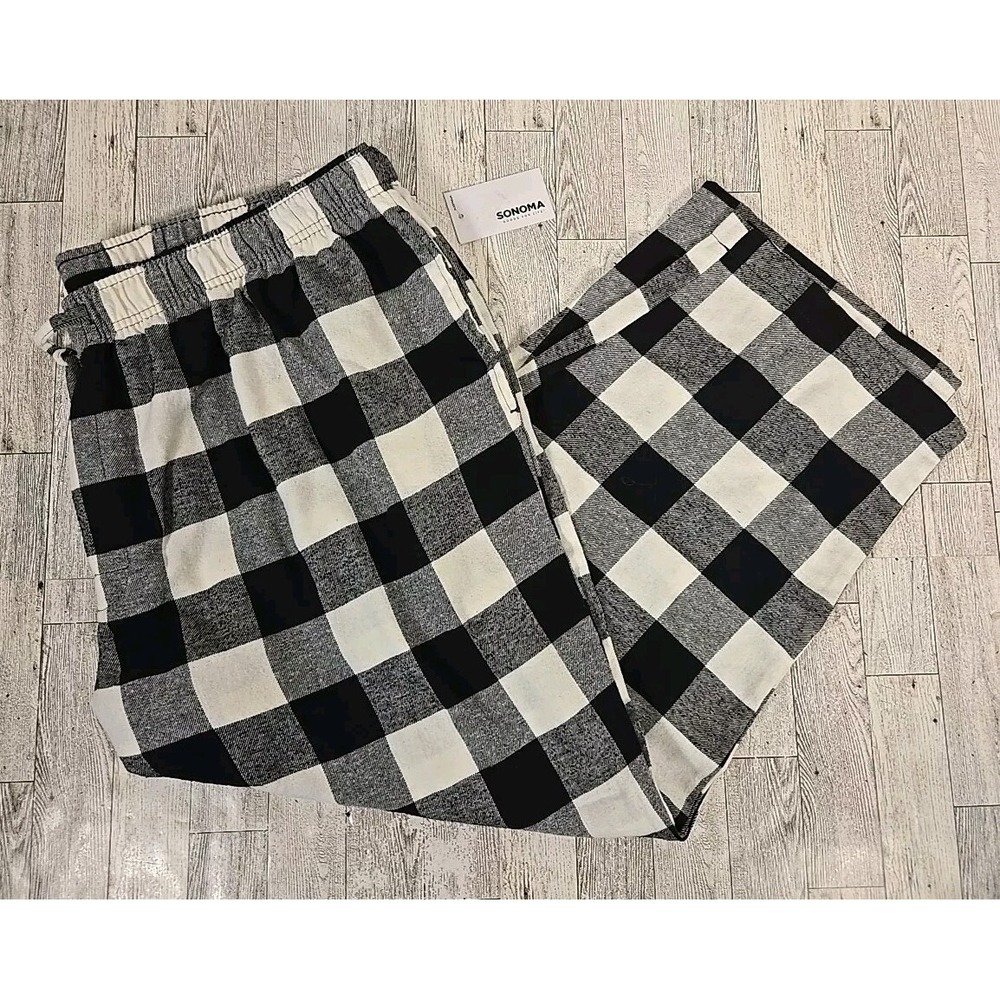 Sonoma Pajama Pants 4XB Mens Flannel Black & Gray Buffalo Plaid Lounge NEW